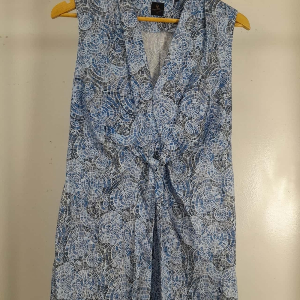 DAVID LAWRENCE Blue Cotton Printed Tie Front Sleeveless Midi Dress - Picture 10 of 14